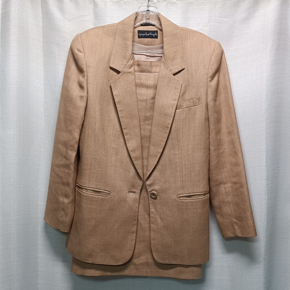 Giorgio Saint Angelo Womens 6 Tan Pencil Skirt‎ Suit Linen Office Career Vtg 80s